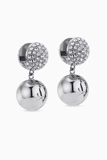 Double Sphere Crystal Earrings in Silver-tone Steel