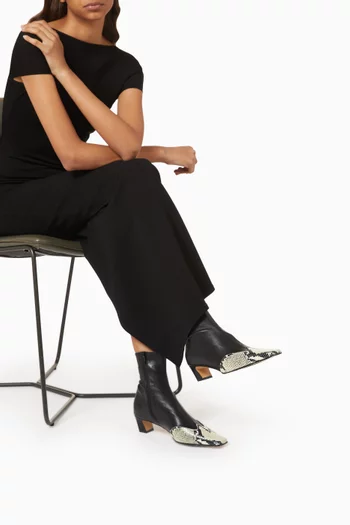 حذاء بوت نيفادا أسفل الكاحل مطاطي جلد نابا وجلد عجل بنقشة جلد الأفعى