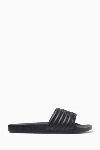 Logo Pool Slides in Leather & Rubber