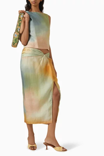 Porto Sarong-style Midi Skirt in Linen