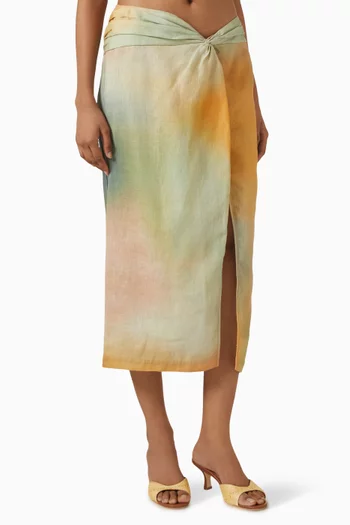 Porto Sarong-style Midi Skirt in Linen