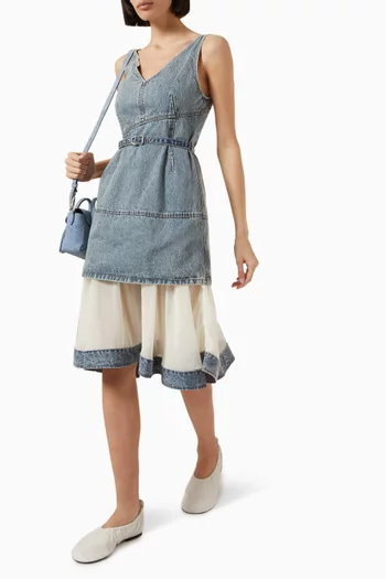 Combo Midi Dress in Denim & Chiffon