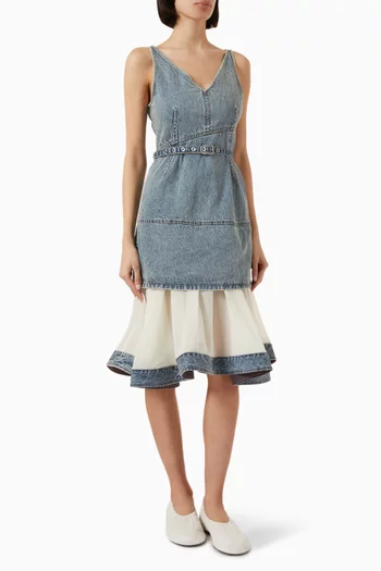 Combo Midi Dress in Denim & Chiffon