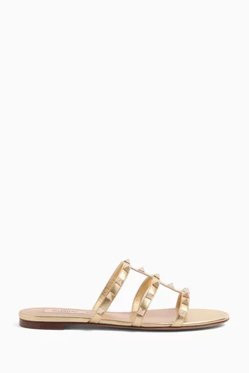 Rockstud Slide Sandals in Laminated Nappa