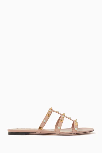 Rockstud Slide Sandals in Calfskin