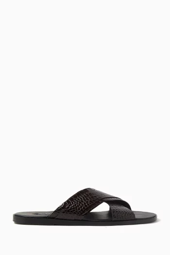 Preston Sandals in Croc-embossed Leather