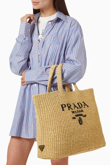 Logo Tote Bag in Raffia