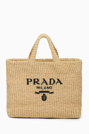 Logo Tote Bag in Raffia
