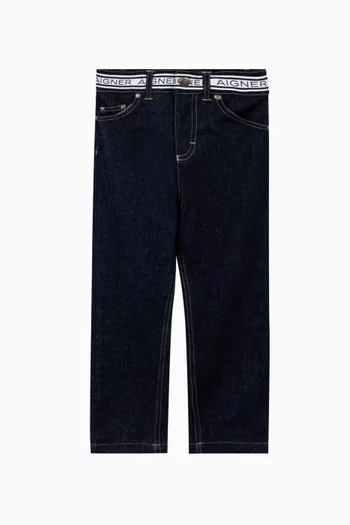Logo Print Denim Trousers in Cotton