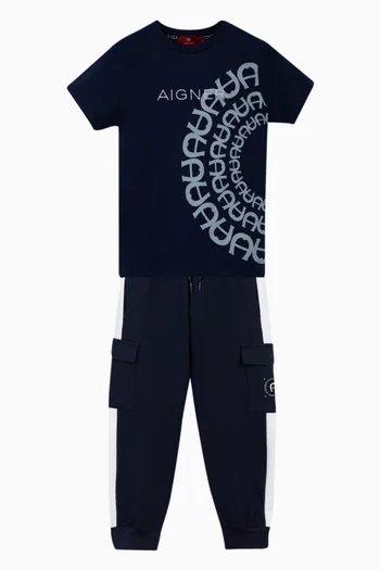 تي شيرت بطبعة شعار الماركة قطن