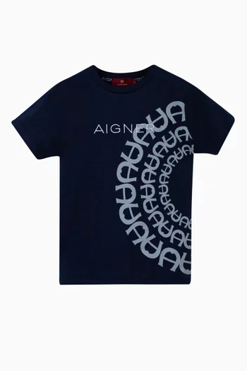 تي شيرت بطبعة شعار الماركة قطن