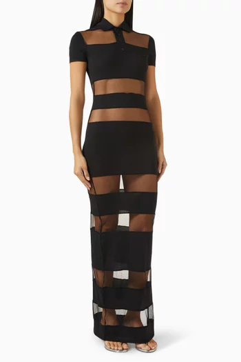 فستان شفاف مخطط بياقة بولو مزيج قطن