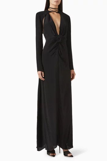Violetta Detachable Bolero Maxi Dress in Crepe de Chine