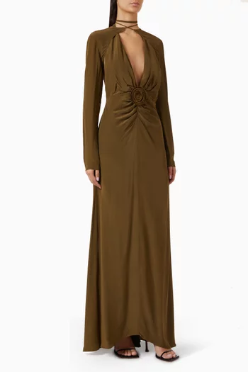 Violetta Detachable Bolero Maxi Dress in Crepe de Chine