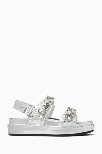 Kira Embellished Sport Sandals in Metallic Leather