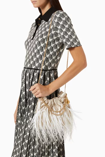 Mini Fleming Feather Drawstring Bag in Satin