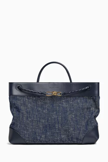 Large Andiamo Bag in Denim Bouclé & Leather