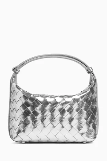 Mini Wallace Shoulder Bag in Metallic Intrecciato Leather