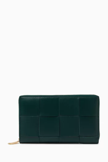 Cassette Zip-around Wallet in Intreccio Leather