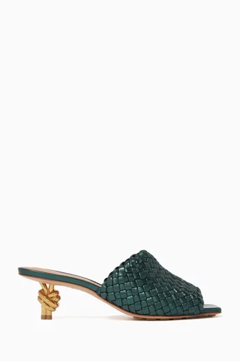 Knot Mule Sandals in Intreccio Laminated Leather