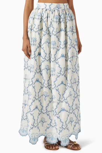 Tangelo Embroidered Maxi Skirt in Linen