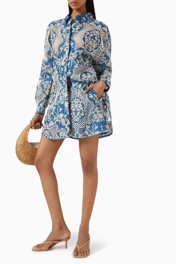 Cecilia Ribbons Printed Mini Shirt Dress