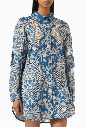 Cecilia Ribbons Printed Mini Shirt Dress