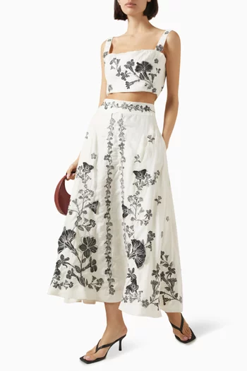 Embroidered Crop Top in Linen