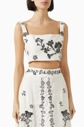 Embroidered Crop Top in Linen