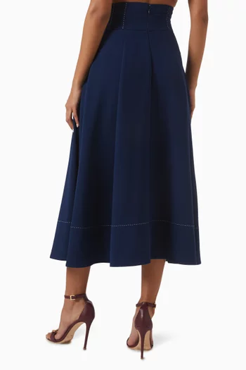 Contrast Topstitching Circle Skirt in Crepe