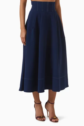 Contrast Topstitching Circle Skirt in Crepe