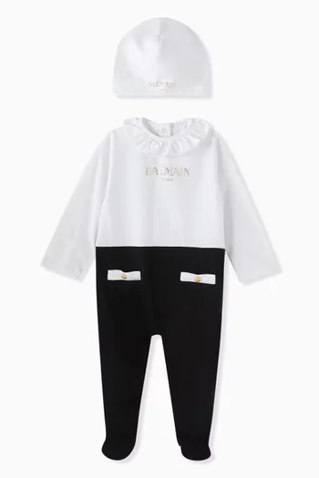Colour-block Pyjama & Beanie Gift Set in Cotton