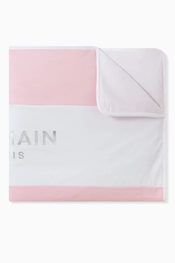 Logo-print Colour-block Blanket in Cotton