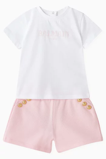 Embellished Button Shorts in Ribbed-cotton