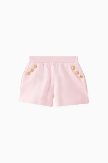 Embellished Button Shorts in Ribbed-cotton