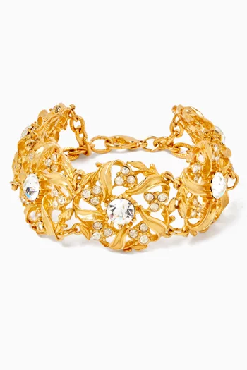 1980s Rediscovered Crystal Ornate Bracelet in Gold-plated Metal