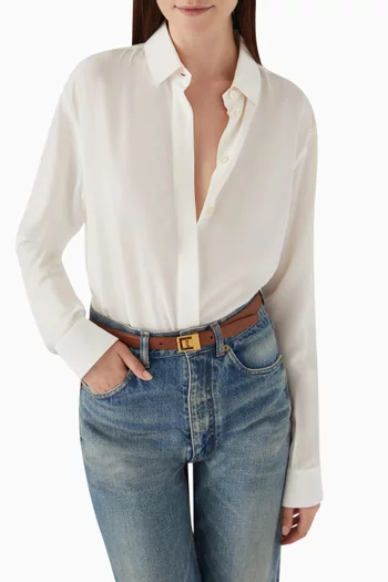 حزام لا 66 رفيع بإبزيم جلد بملمس بارز