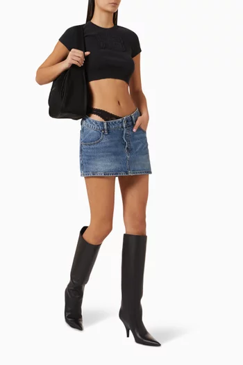 Asymmetrical Lace Waistband Mini Skirt in Denim
