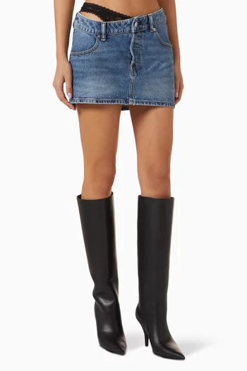 Asymmetrical Lace Waistband Mini Skirt in Denim