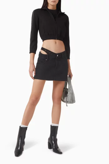 Dip-side Lace-undie Mini Skirt in Denim