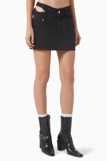 Dip-side Lace-undie Mini Skirt in Denim