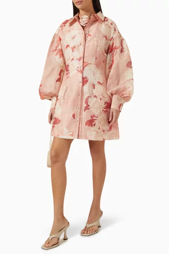 Juliana Floral-print Mini Dress in Linen Blend