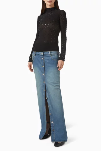 Knit-waistband Maxi Skirt in Denim