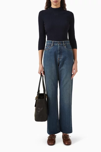 Rib-knit Turtleneck Sweater in Wool