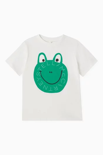 تي شيرت بطبعة شعار الماركة وضفدع قطن