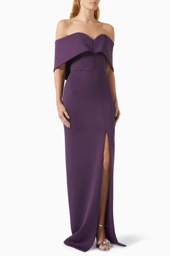 Porter Off-shoulder Gown in Scuba Fabric