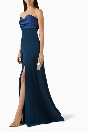 Shary Slit Gown in Crepe & Satin