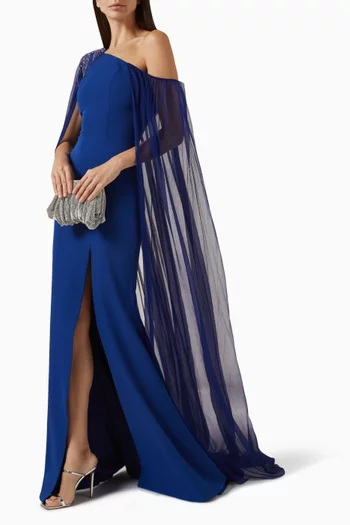 Vega One-Shoulder Cape Maxi Dress