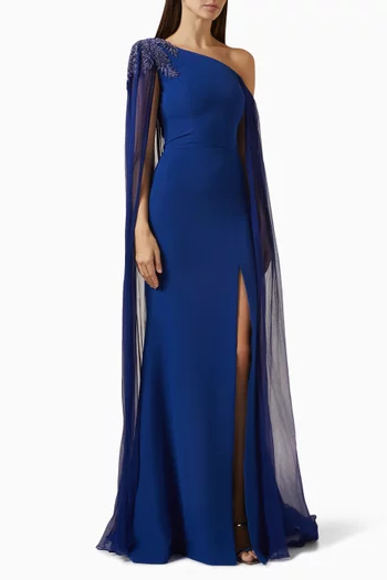 Vega One-Shoulder Cape Maxi Dress
