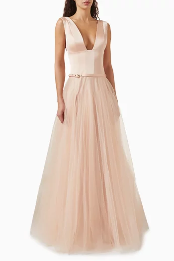 Breena Corset Gown in Satin & Tulle